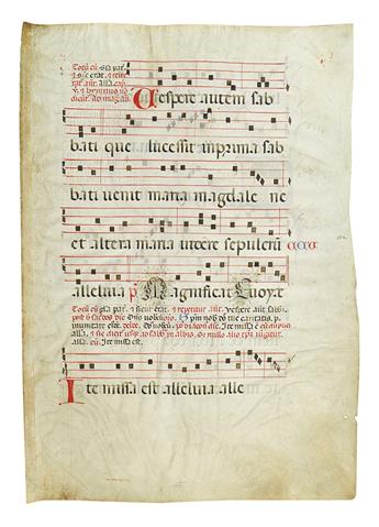 (MANUSCRIPT LEAF.) A 15th century Latin choirbook vellum leaf,